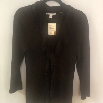 Suéter Coldwater Creek Lurex Negro/Dorado con Bufanda Adjunta Manga 3/4 M Nuevo con Etiquetas Foto 1 de 4