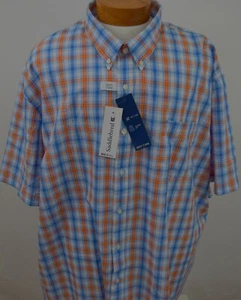 Saddlebred LT Button Front Big and Tall Short Sleeve Shirt Men New Orange Plaid - Picture 1 of 6