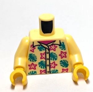 Lego - Minifigur Torso - gelb rosa, tropisches Shirt, Knöpfe - Bild 1 von 2
