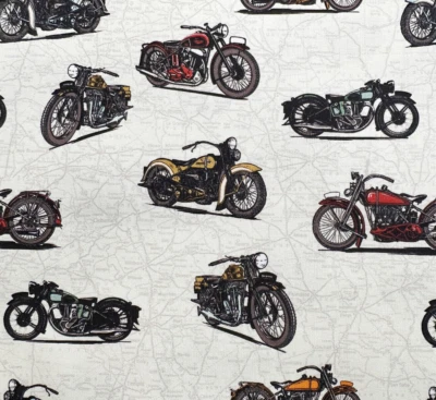 Nutex Fabric - Classic Motorbikes Live to Ride Cotton Craft Fabric Material - Image 1 of 4