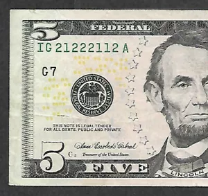 2006 $5 Fancy Serial Number 21222112 Five Dollar Binary Note 5 of A Kind - Picture 1 of 6