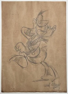 Dibujo en papel antiguo firmado y estampado de Walt Disney (hecho a mano) - Imagen 1 de 4
