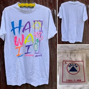 Vintage Hawaii Maui Kauai Kona T-Shirt 80s 90s Neon Graphics Single Stitch L - Picture 1 of 12