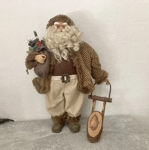 Weihnachtsmann Figur mit Schlitten Deko Weihnacht Natur - Bild 1 von 4