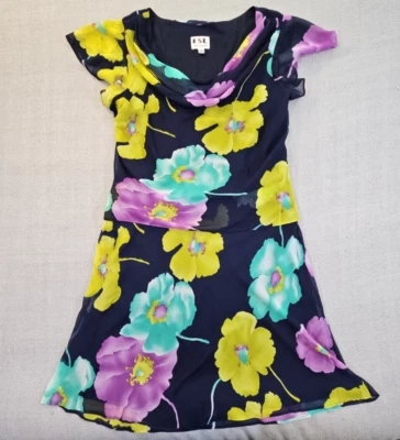 Karen Stevens Women's Lined Layered Chiffon AOP Dress Size 15W Navy Floral EUC - Image 1 of 4