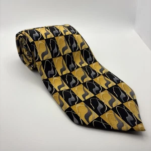J. Garcia Silk Tie – Geometric Pattern Yellow, Grey & Black - Picture 1 of 4
