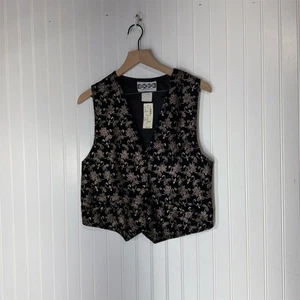 Vintage Bonkers Black Gold Metallic Floral Vest Medium M Deadstock USA Y2K VTG - Picture 1 of 8