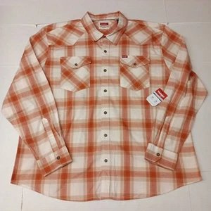 Camicia Wrangler Cowboy Wash Uomo 2XL XXL Nocciola Plaid LS Twill Tessuto Bottoni - Foto 1 di 8