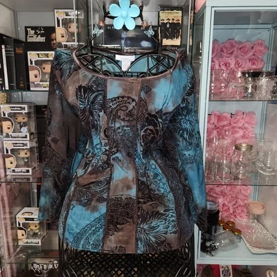 Dressbarn Women's Long Sleeve Corset Blouse Velvet Floral Whimsygoth Grunge XL - Image 1 of 4