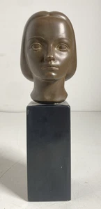 Vintage Original Ceramic Bronze Sculpture Female Head Bust Lacquered Pedestal - Picture 1 of 19