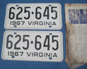 abgestimmtes Paar Virginia Nummernschilder von 1967 DMV klar nie benutzt - Bild 1 von 1