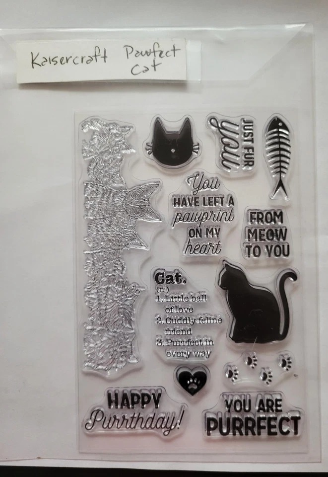 Juego de estampillas acrílicas transparentes KAISERCRAFT Pawfect Cat frases de gatito hueso de pez gatito Foto 1 de 1