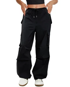 	COPYLEAF Cargo Pants Women Low Waisted Parachute Pants with Pockets Loose Ba... - Picture 1 of 5