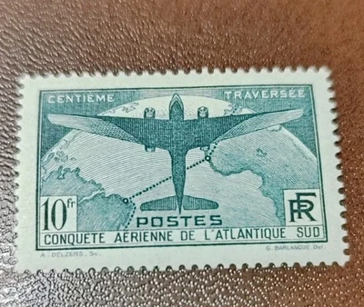 Timbre France Neuf 100eme Traversée Aérienne De L Atlantique Sud Pour Les Avions - Photo 1/4