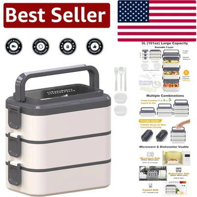 Caja Bento para adultos de 3 capas a prueba de fugas - Apta para microondas y lavavajillas con utensilios Foto 1 de 4