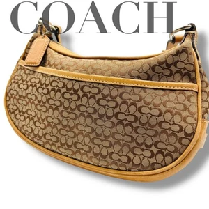 COACH Bolso de Hombro Cartera Firma Lona Cuero Beige Camel Auténtico - Imagen 1 de 24