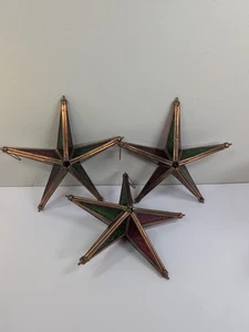 Estrellas Colgantes Cobre 9" Rojo Verde Vidrio Repujado Boho Rústico MCM India De Colección - Imagen 1 de 5