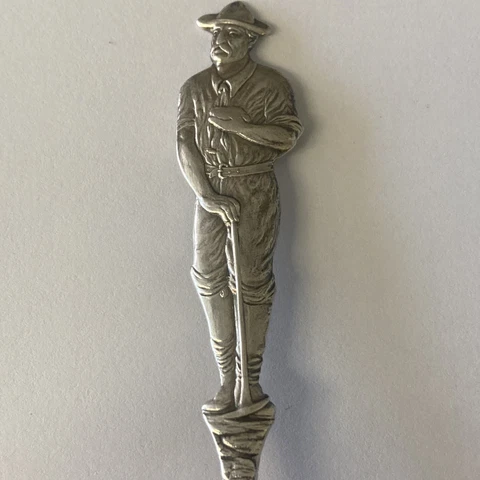 Rare Sterling Silver Souvenir Spoon Figural Miner/ Native American  5 3/8” Cover