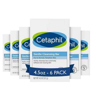 CETAPHIL Gentle Cleansing Bar, 4.5 oz Bar (Pack of 6), Nourishing Cleansing Bar - Picture 1 of 6