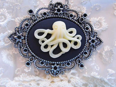 NAUTISCHE STRANDFEST SILBER Halskette OKTOPUS TINTENFISCH KRAKE Kamee VALENTINSTAG D - Bild 1 von 4