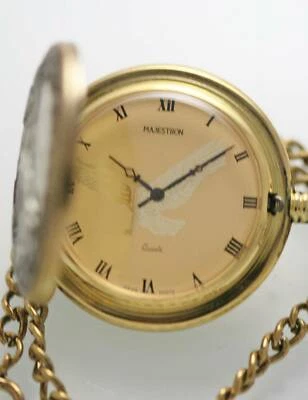 Majestron Poche Montre Homme Aigle Inoxydable Rétro or Argent Quartz Batterie - Photo 1/3