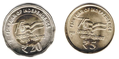 2025 REPUBLIC INDIA AMRUT MAHOTSAV 20-5 RUPEE UNC 2 COINS SET- INDIA - Image 1 of 2
