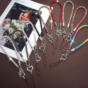Women's Bling Glitter Wrist Strap Mobile Phone Lanyard Charm Anti-lost Ropes - Picture 1 of 19