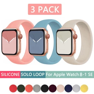 3 Pack Solo Loop Silicone Strap Band For Apple Watch iWatch Series 8 7 6 5 4 SE - Picture 1 of 16
