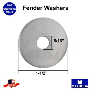 Pack of 5 Fender Washers 5/16" x 1-1/2" Stainless Steel 18-8 Corrosion Resistant - Picture 1 of 3