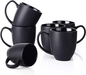 Coffee Mugs, Black Coffee Mugs Set of 6, 16 Oz Ceramic Coffee Cups with Large Ha - Picture 1 of 6