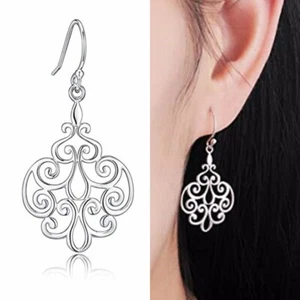 Hermosos Nuevos Pendientes Colgantes Colgantes de Gancho de Filigrana Plateados - Imagen 1 de 5