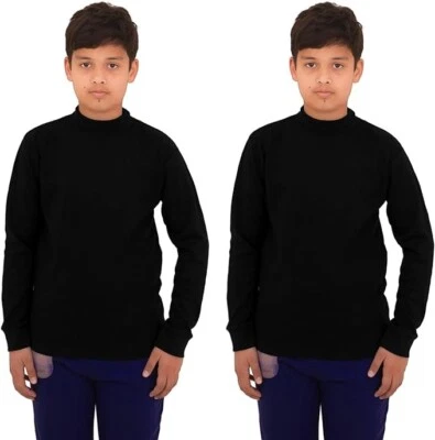 BAHOB 2 PK Kids Boys Polo High Neck Long Sleeve Turtleneck Jumper Cotton Rib 5-14 Year