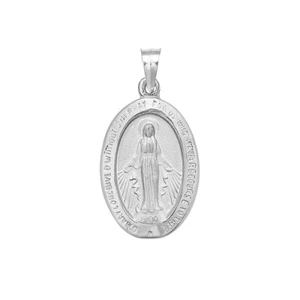 14K Real White Gold Oval Virgin Mary Miraculous Medal Pendant Charm 15mm - Picture 1 of 5