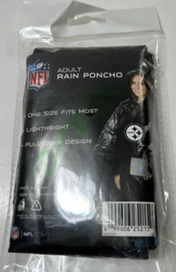 NFL Steelers Adult One Size Rain Poncho New Sealed Black Lightweight Gameday - Picture 1 of 4