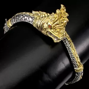 Heated Orange Sapphire Round Diamond Cut 925 Sterling Silver Thai Dragon Bangle - Picture 1 of 10