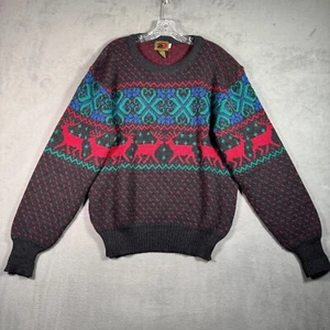 Boston Traders Sweater Mens XL Fair Isle Deer Print 100% Wool Nordic Chunky Gorp - Picture 1 of 9