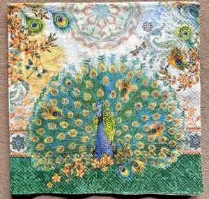 Vtg Pier One Dessert Napkins  Peacock Design Paper Cocktail Opened 18 - Picture 1 of 10
