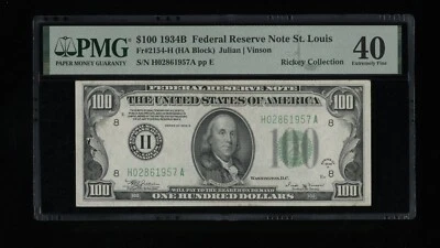 DBR 1934-B $100 St. Louis Vinson Fr. 2154-H PMG XF-40 Serial H02861957A - Image 1 of 2