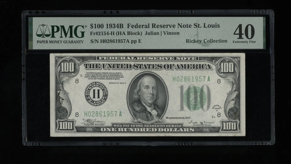 DBR 1934-B $100 St. Louis Vinson Fr. 2154-H PMG XF-40 Serial H02861957A - Image 1 of 2