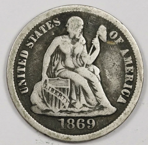 1869-s Liberty Seated Half Dime.  Fine.  163494 Cover