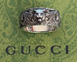 Gucci Arabesque Tiger Head Ring Sterling Silver 925 Size 7 1/4 US Gucci Sz 15 - Picture 1 of 2