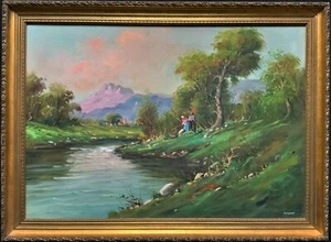 The Wood Gatherers - Pintura al óleo antigua de paisaje continental de las tierras altas vintage - Imagen 1 de 11