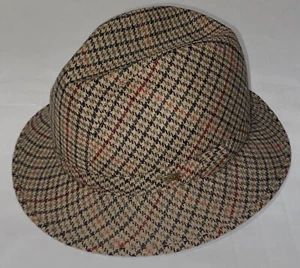 Vtg SCALA Houndstooth Tweed Fedora Hat Made in Italy Wool Blend Size M Dorfman - Picture 1 of 12