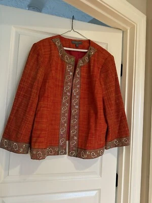 Chaqueta Mujer Josephine Chaus 22W Naranja Seda Tweed Embellecida Bordada Foto 1 de 4