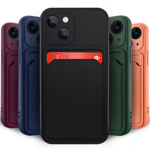For iPhone 14 13 12 11 Pro Max XS XR 8 7 ShockProof Card Slot Rubber Case Cover