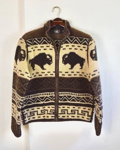 RRL Ralph Lauren Medium M Buffalo Bison FLeece Jacket Western Full Zip - Picture 1 of 5