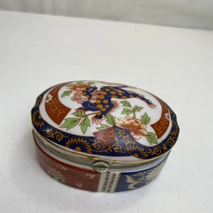 Vintage Japanese UCGC Blue Orange Porcelain Dragon Trinket Box 4x3 Inches - Picture 1 of 18