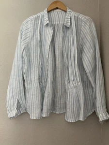 CP Shades Women Long Sleeve Button Down Shirt Blouse Top XS Striped Linen, Beach - Picture 1 of 10