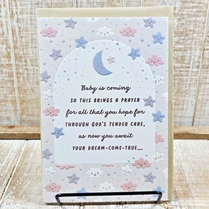 Dayspring Baby Grußkarte 5x7 Mond Sterne blau rosa Traum religiöse Bibel - Bild 1 von 8