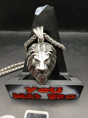 Silver Fashion Men's Lion  Stainless Steel Pendant Necklace Awesome Piece !!! - Image 1 of 4